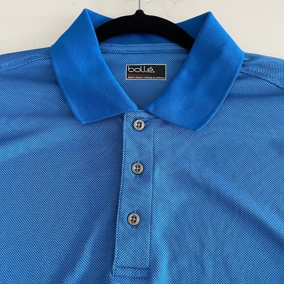 bolle Short Sleeve Athletic 3 Button Polyester Sporty Polo Shirt Blue Sz M NWOT - Picture 4 of 12